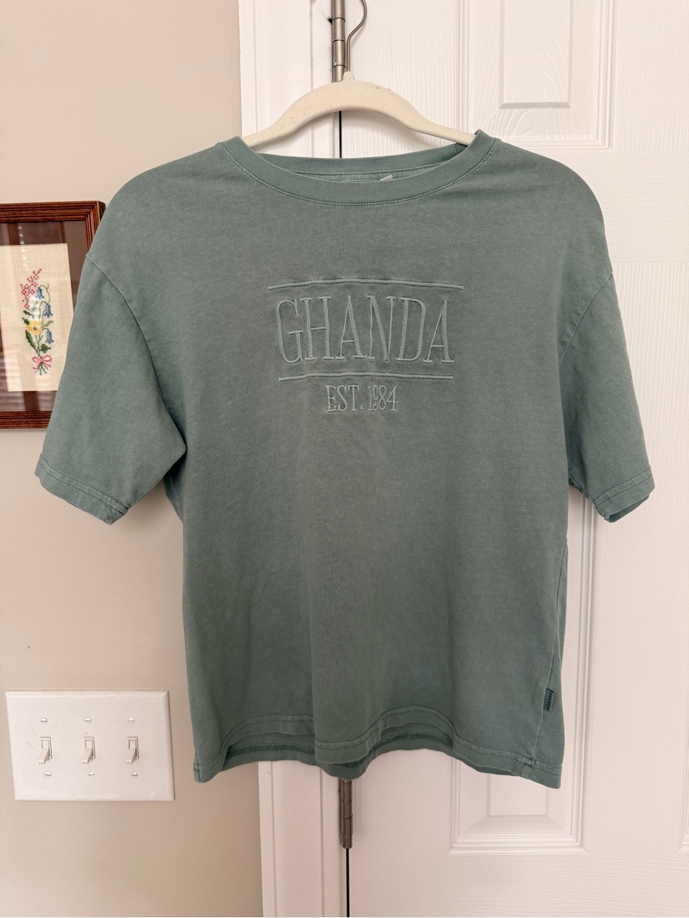 Ghanda Sage Green Embroidered Logo Short Sleeve Tee